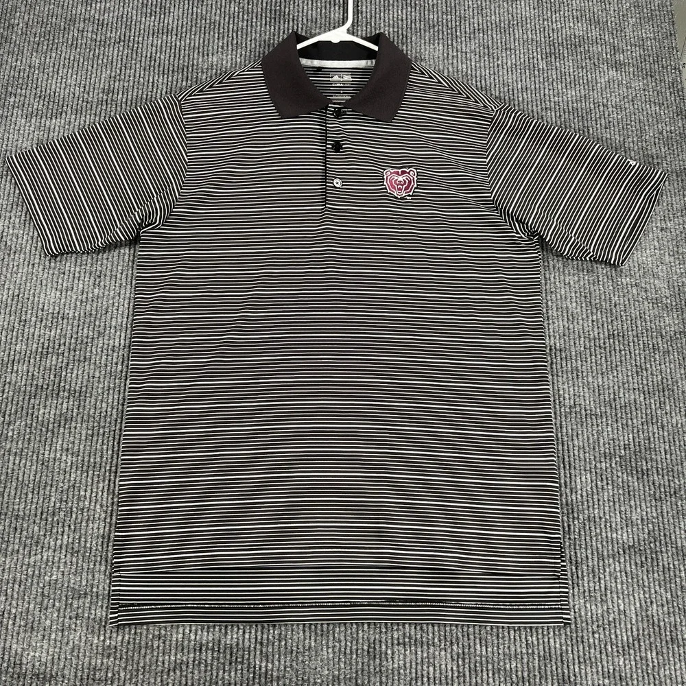 Missouri State Bears Polo Shirt Mens Small Black Striped Short Sleeve Adidas
